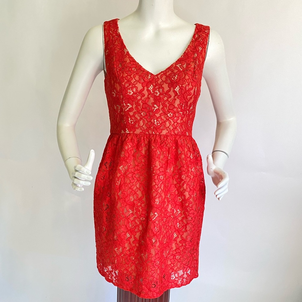 Shoshanna Sleeveless Lace Dress Sz 6 Scarlet Red